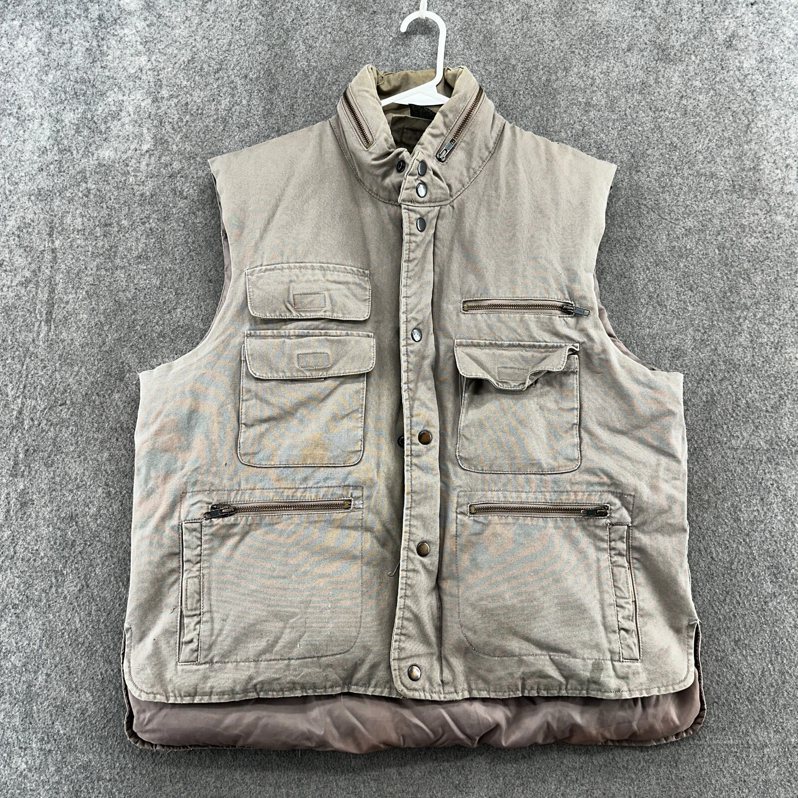 VTG Four Winds Fishing Vest Mens XL Beige Duck Down Utility Pocket Gear 90s