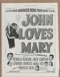 1949 JOHN LOVES MARY Ronald Reagan Original Vintage Movie Promo Ad