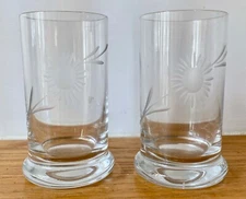 Lot of 2: NEW Hand-Cut Clear Highball Glass Set 8 oz Daisy (4.5" H x 2.5" W)