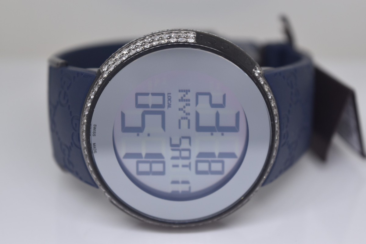New Men's I Gucci Full Case Diamond Ya114208 Blue Digital Swiss