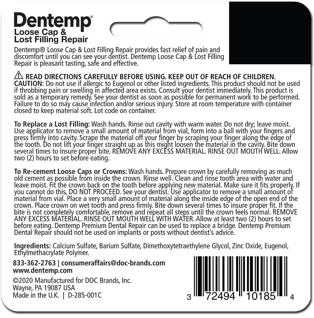 Dentemp Temporary DENTAL REPAIR CEMENT for Cavity Filling Loose Crown
