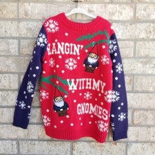 Navy SANTA GNOMES Holiday Christmas Sweater Kids Boys Top Sz M/ Size 6x/7 
