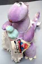 Vintage Adorable 1987 Mama Saurus 12" Purple Plush Dinosaur w/Baby w/Tags