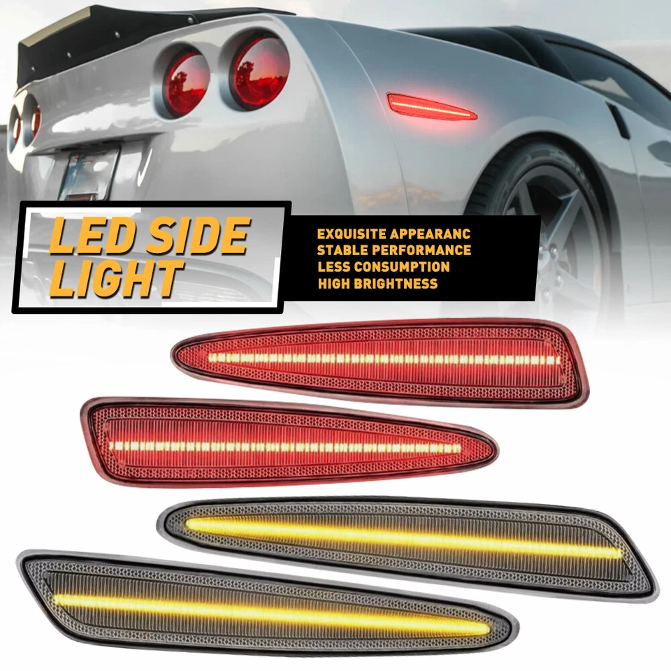 Luzes indicadoras laterais dianteiras e traseiras transparentes para Chevrolet Corvette C6 2005-2013 4 peças Y - Imagem 3 de 4