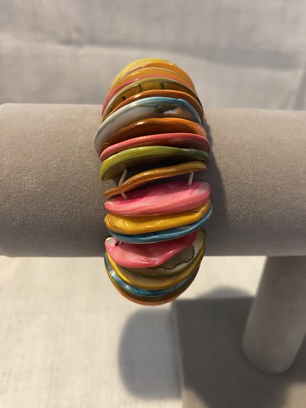 Rainbow-Colored Puka Shell Bracelet Elastic Band - image 1