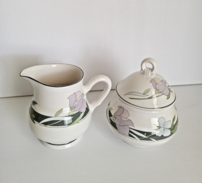 Vintage 90s Korea SANGO 3706 Evening Song Sugar Dish and Creamer Set