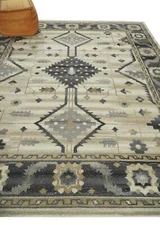 Traditional Charcoal, Gray, Beige and Ivory Hand Knotted 8x10 ft wool Area Rug