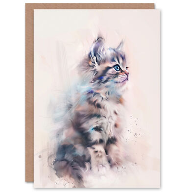 Grußkarte Katzenliebhaber süß flauschig Stoffpuppe Kätzchen Aquarell Geburtstag