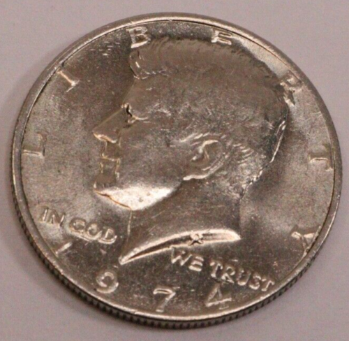1974- Kennedy Half Dollar CLAD 50C - MISALIGNED DIE / COLLAR CLASH ERROR COIN - Foto 1 di 5