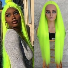 Fluorescent Green Middle Part Lace Front Wigs Synthetic Long Straight Hair Women