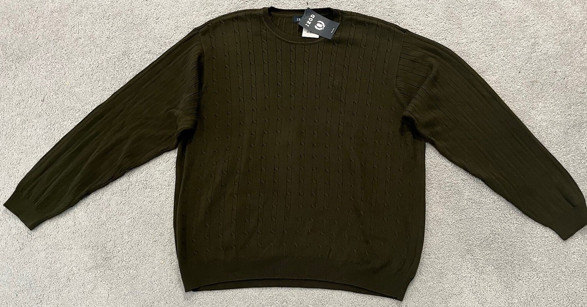 IZOD Men's Crew Neck Knit Dark Green Pullover Sweater Size XXL New