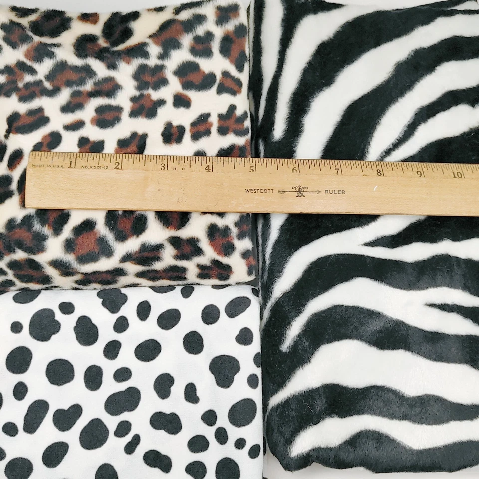 Faux Fur Animal Print Fabric Remnants Lot of 3 Designs Leopard Zebra and Pinto - Image 2 of 4