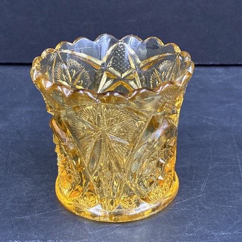 Porta stuzzicadenti vintage in vetro ambrato goffrato MCM Starburst arredamento retrò moderno - Foto 1 di 7