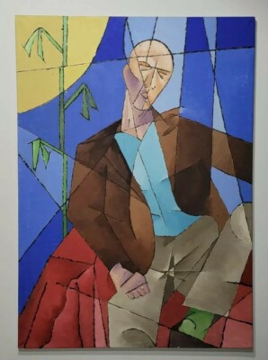 Abstract Painting Portrait Of Man Louisiana Artist 42 x 30 1960s