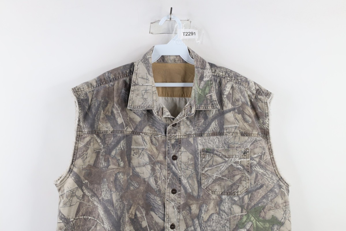 Vintage Streetwear Mens XL Faded Camouflage Cut Off Collared