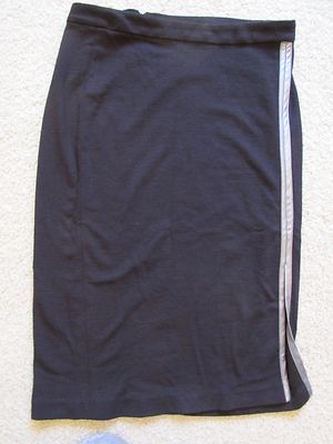 New Women's Ambar Stretch Black Pencil Skirt Silver Leather Stripe & Slit Size 6