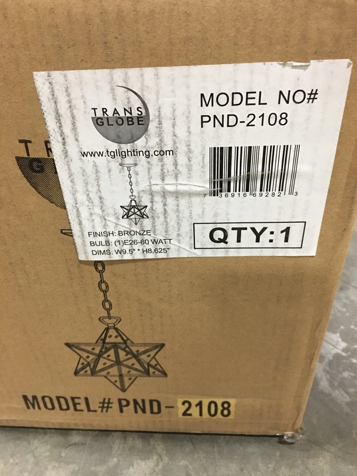 Trans Globe PND-2108 9,5 pulgadas Colgante estrella bronce 1 luz con pantalla de vidrio transparente Foto 4 de 4