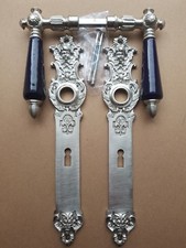 Nickel Antikladl T&uuml;r Griff Beschlag BB 72  Langschild T&uuml;rgriffe S4-1N-blue