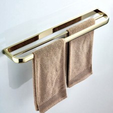 Luxury Gold Brass Wall Mounted Bathroom Towel Rack Bar Double Rail Holder