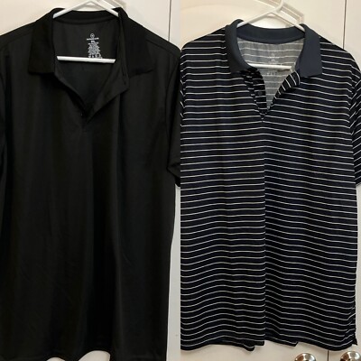 Real Essentials Men's Basic Short Sleeve Quick Dry Polo Shirt Golf 2 Pk 2XL C23