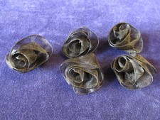 Vintage Millinery Flower Black Chiffon Rose 5pc Lot 1 1/2" ea for Hat  Hair IQ5