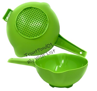 TUPPERWARE 2 Qt and 1 Quart Colander Strainer with Handle Apple Green Classic