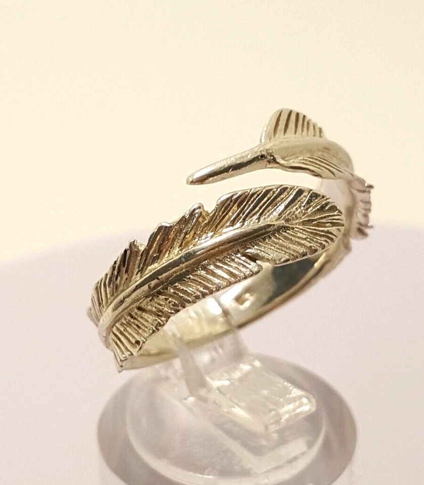 Fabuloso Anillo Banda Pluma Brillante Plata 925 Tamaño R~T Peso 3.5 g #21912 Foto 3 de 4