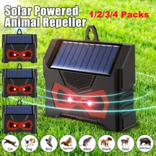 1/4 PK Animal Repeller Ultrasonic Solar Power Outdoor Pest Cat Mice Deer Sensor