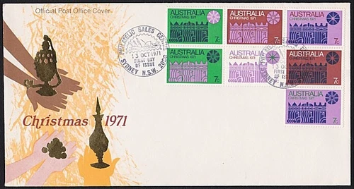 AUSTRALIA 1971 Christmas block of 7 on FDC.................................A5523