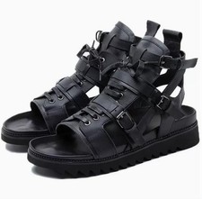Roman Pu Leather Sports Sandals Ankle Boots Beach Shoes Open Toe Hollow Out Mens