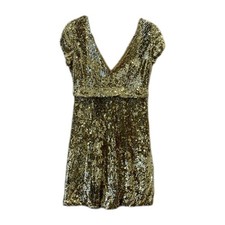 Jovani Sequin Silk Mini Dress V-Neck Cap Sleeve Party Cocktail Size 6 Small#213