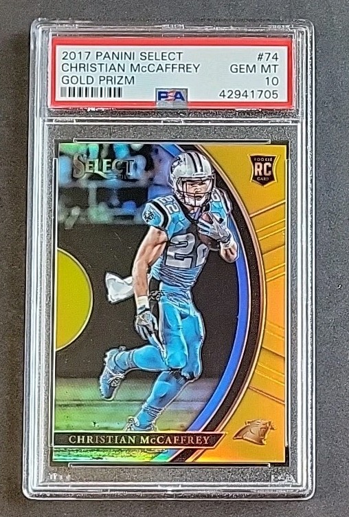 Christian McCaffrey 2017 Select Concourse Gold #8/10 Prizm #74 PSA 10 Gem Mint
