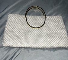Vintage Gray Mesh Clutch Purse Collapsible Handles Evening Bag Missing Strap