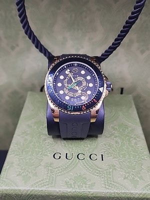 Gucci Dive Snake Watch YA136219 Gold Tone Rubber Strap 987 Dial w