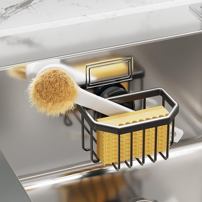 Compact Sponge Caddy for Kitchen Sink, Powerful Suction Cup Holder for Brushes
