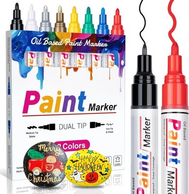 ANYUKE 8 Stück Permanent Marker Dual Tip Wasserfest Glas Kunststoff Holz Metall
