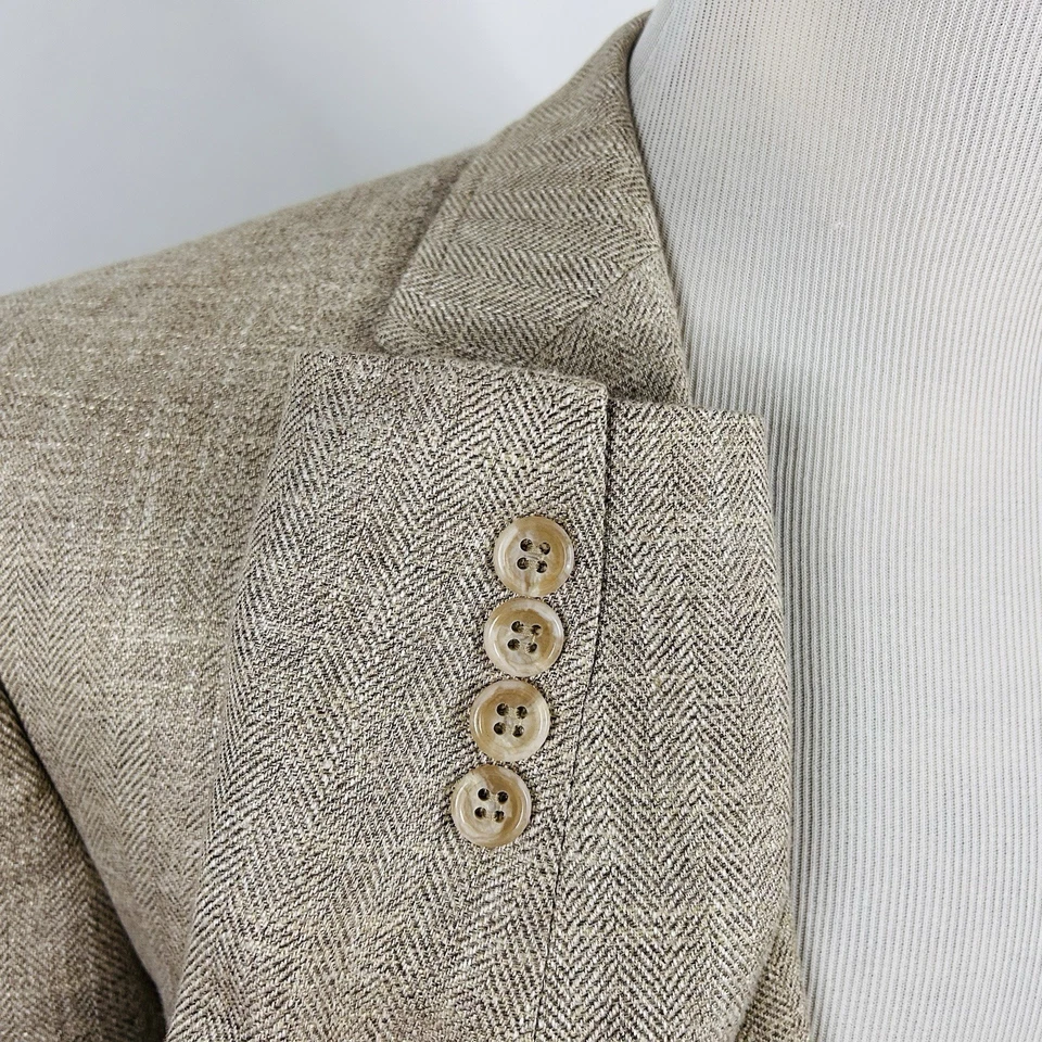 Casaco esportivo Kroon 42R 100% linho bege espinha de peixe dois botões ventilação dupla - Imagem 4 de 4