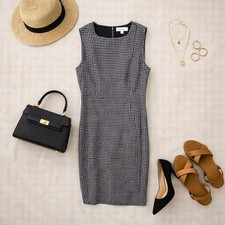 Calvin Klein Dark Blue Gingham Shift Sleeveless Zip Back Dress. Ladies Sz 10.