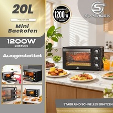 SUPERLEX Minibackofen Pizzaofen mit Backblech Grillrost Krümmelblech 20 Liter