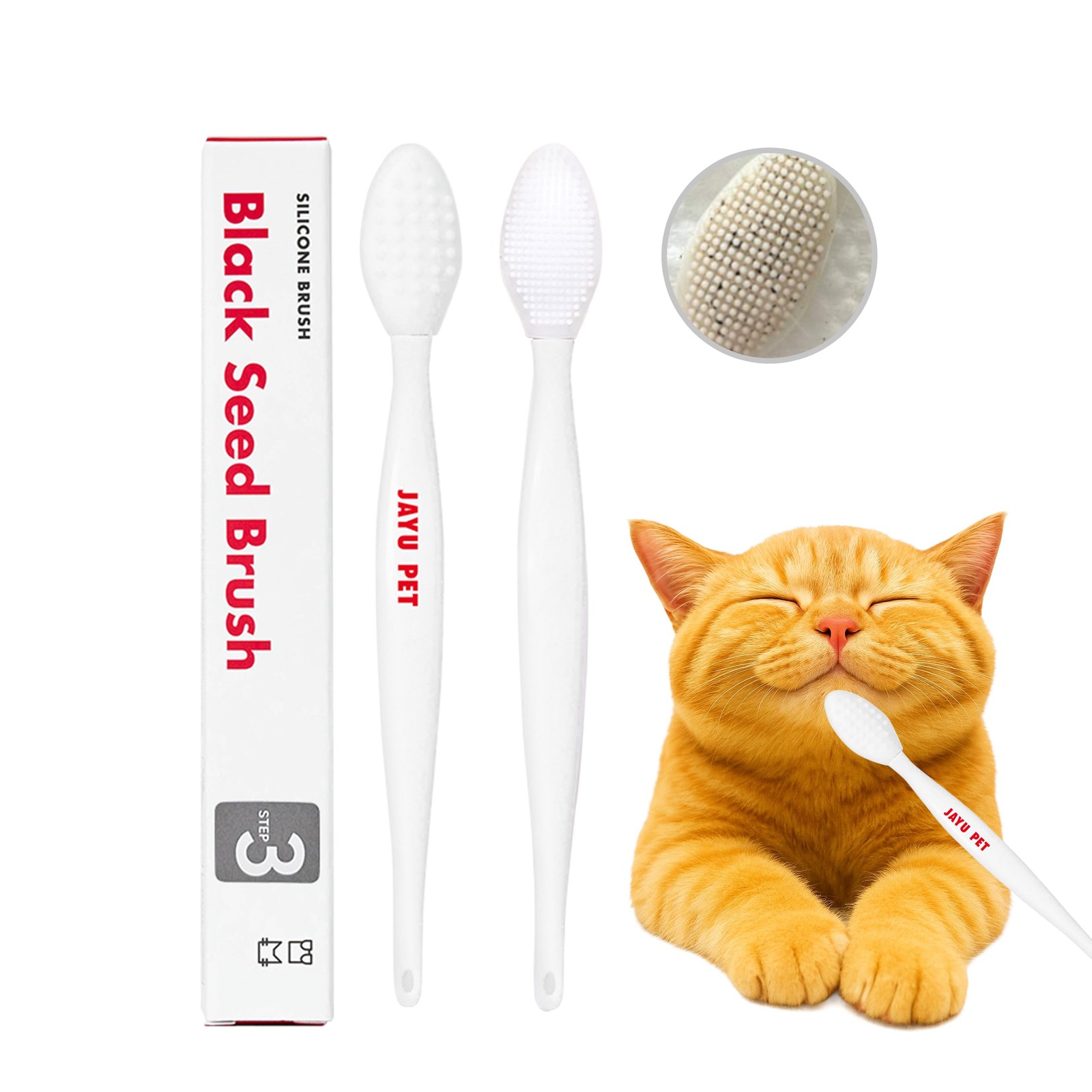 Brosse à graines noires et peigne dermatologique pour acné du menton du chat adulte