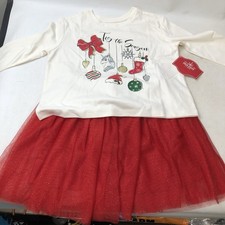 Holiday Time Girls Medium M Christmas Outfit Long Sleeve Shirt Skirt New NWT