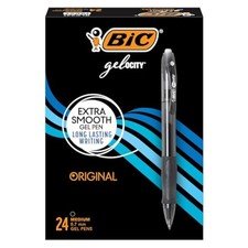 Bic Gelocity Original Black Gel Pens, Medium Point 0.7Mm , 24Count Pack, Retrac