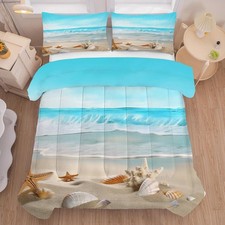 Beach Comforter Set Twin, Coastal Nature Theme Pattern Bedding for Boys Girls...