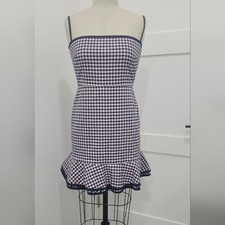 Red Valentino Women's Navy Pink Pale Check Double Ruffle Back Size EU 44 /US 8