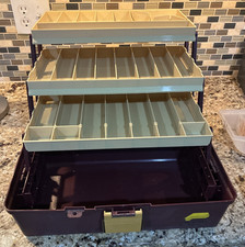Plano 3300 Three Tray Fishing Tackle Box Tan  Burgundy