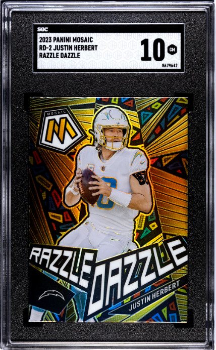 2023 Panini Mosaic #RD-2 Justin Herbert Razzle Dazzle Case Hit SGC 10