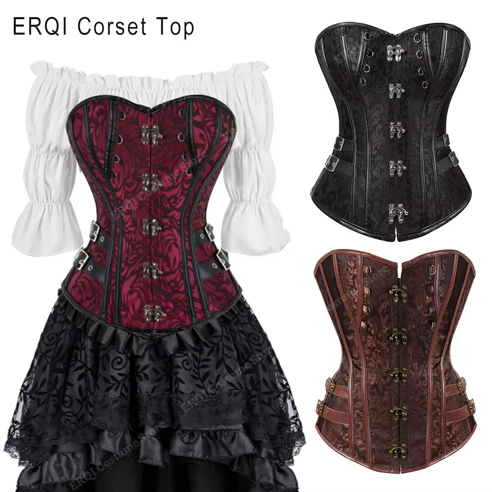 Corsé Steampunk Mujer Talla Grande Pirata Corsé Top Sobre Busto Halloween Cordones Co