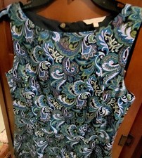 LAGA Multi-Color Paisley Print Black Lined Cotton Sleeveless Dress SZ S 