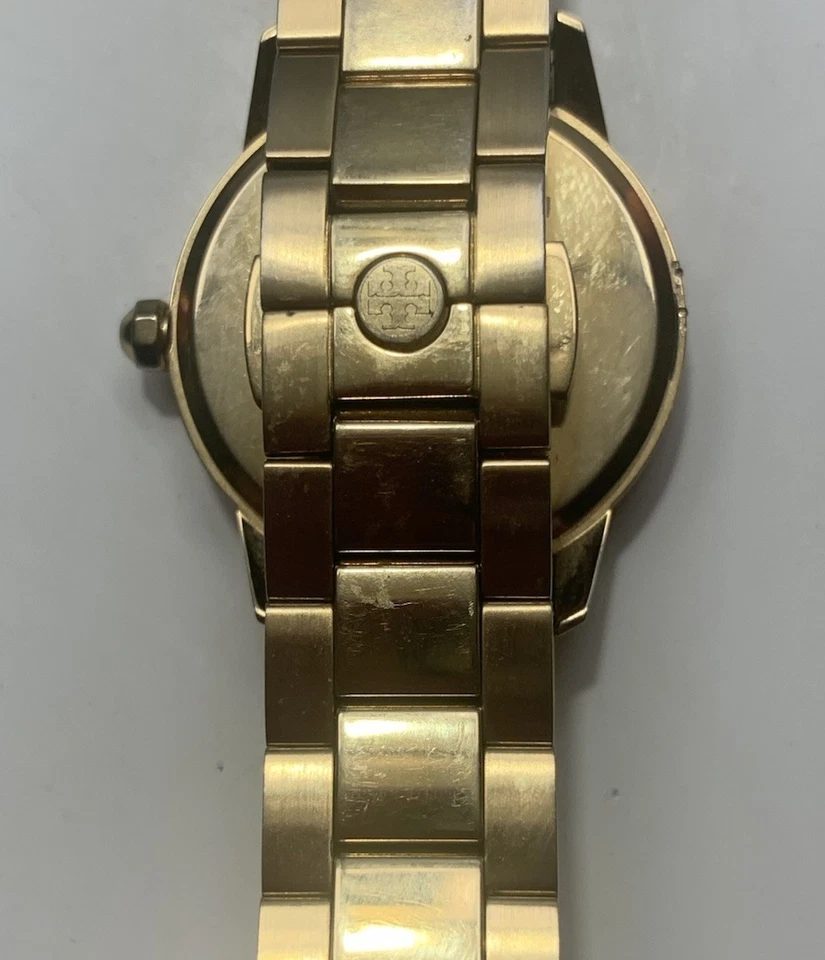 Near Mint Tory Burch Yellow Gold Collins White Dial Watch TBW1300 Logo 9/10 - Image 3 of 4
