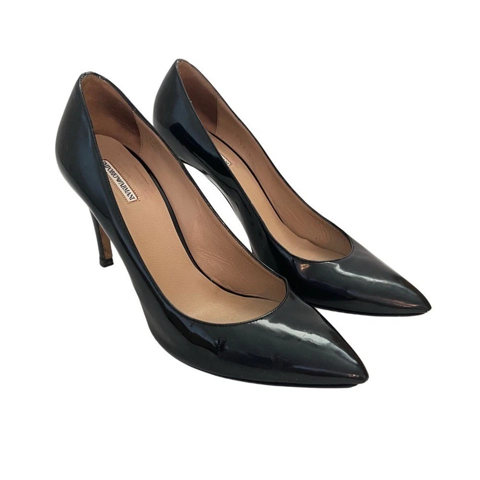 Tacones altos Emporio Armani charol genuino negro brillante Stiletto 37.5 7.5 Foto 2 de 4